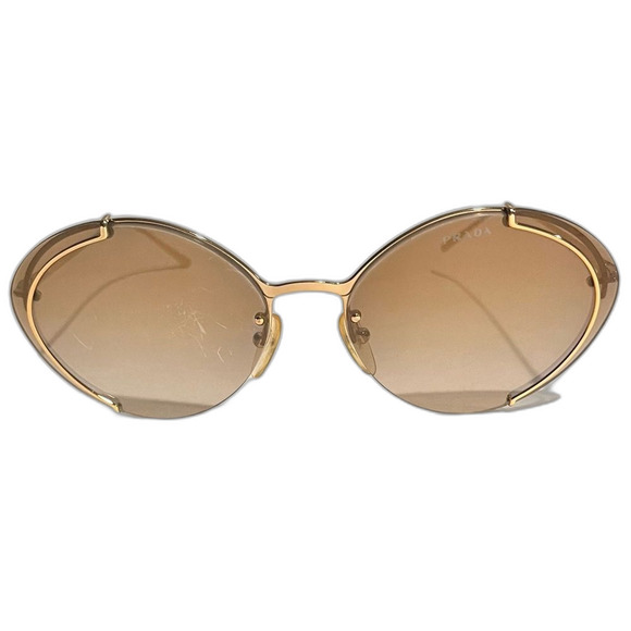 Prada Conceptual Gold Rim Oval Sunglasses – Gradient Brown Mirror Lenses - Picture 3 of 6